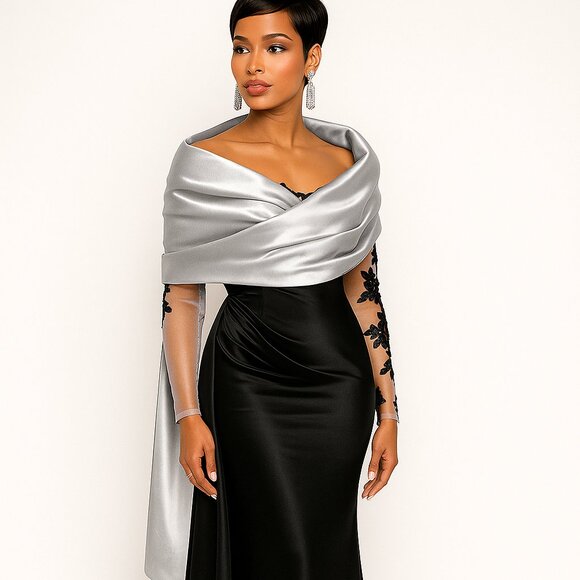 Gray Evening Shawl Wrap – Extra-Long 25.6 × 86.6 in Bridal Pashmina - Picture 3 of 5